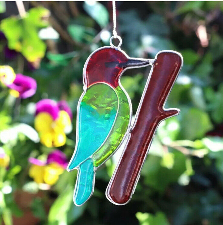 Sun catcher Robin Blue Tit Jay kingfisher Bird stained Glass window garden gift