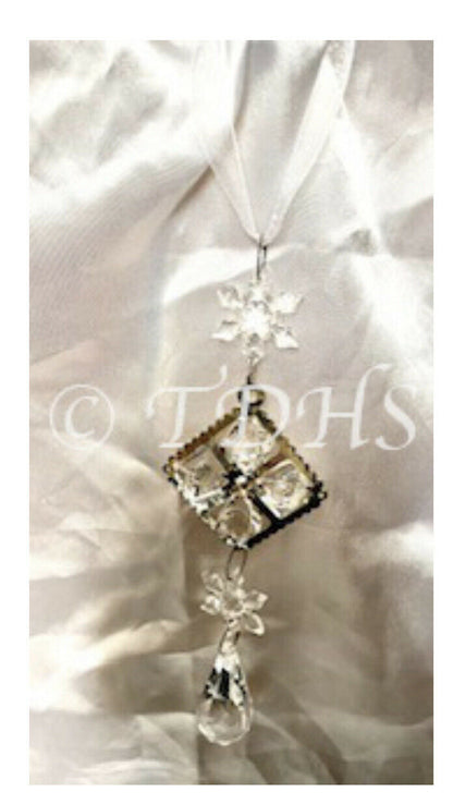 Silver Crystal Hanging Home Decoration Bell Star Hearts Diamond Acrylic Ribbon