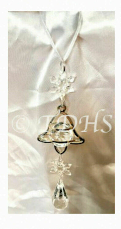 Silver Crystal Hanging Home Decoration Bell Star Hearts Diamond Acrylic Ribbon