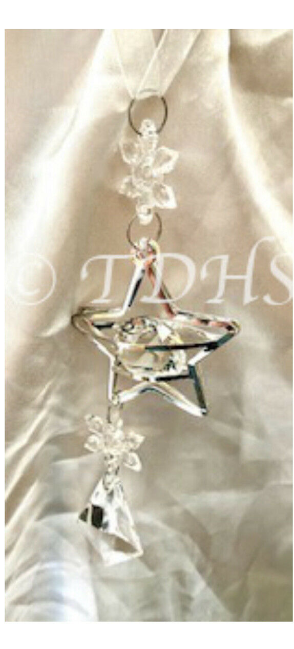 Silver Crystal Hanging Home Decoration Bell Star Hearts Diamond Acrylic Ribbon