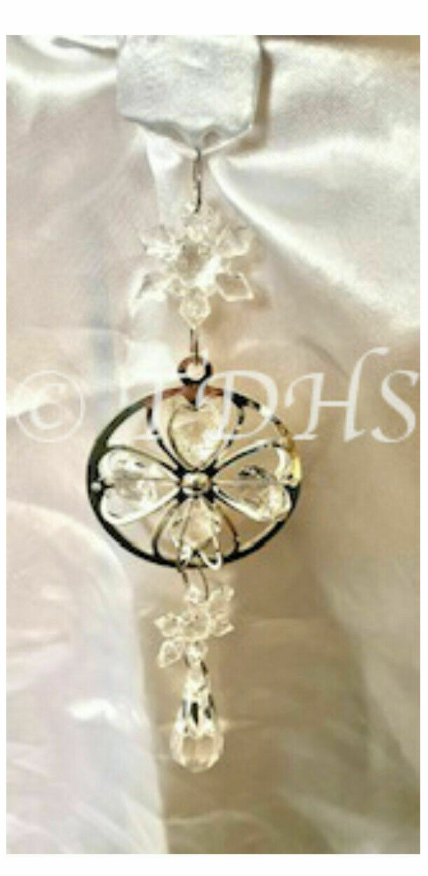 Silver Crystal Hanging Home Decoration Bell Star Hearts Diamond Acrylic Ribbon