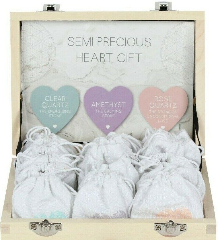 Crystal Stone clear Quartz Heart Gift Bag Spiritual Love Healing white