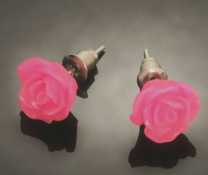 Valentines Vintage 10mm Rose Stud Earrings Retro Boho Emo Gift red black pink