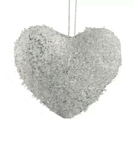 Valentine pk of 8 Silver Frosty Glitter Heart Hanging home Sparkle Decorations