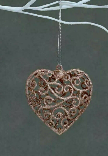 Rose Gold 4 x Heart Hollow 3D Glitter Lace Hanging home Ornament decoration gift