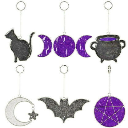 Gift garden Sun catcher mythical glass black cat pentagram cauldron moon star