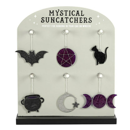 Gift garden Sun catcher mythical glass black cat pentagram cauldron moon star