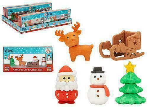 Christmas Eraser Rubber Santa Reindeer snowman Set Stocking Filler