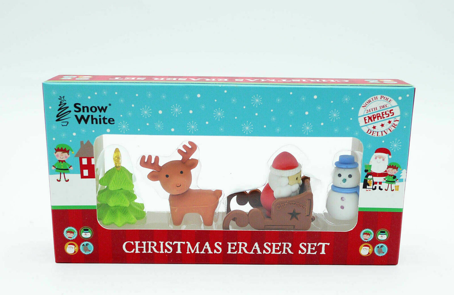 Christmas Eraser Rubber Santa Reindeer snowman Set Stocking Filler