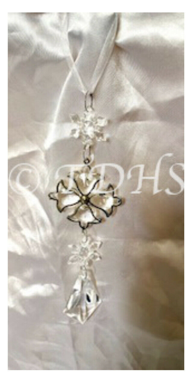 Silver Crystal Hanging Home Decoration Bell Star Hearts Diamond Acrylic Ribbon