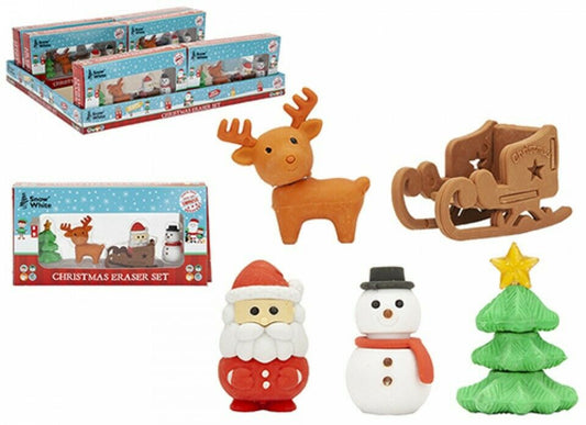 Kids Santa Xmas puzzle Erasers rubbers 5 piece Christmas Snowman Sleigh Deer