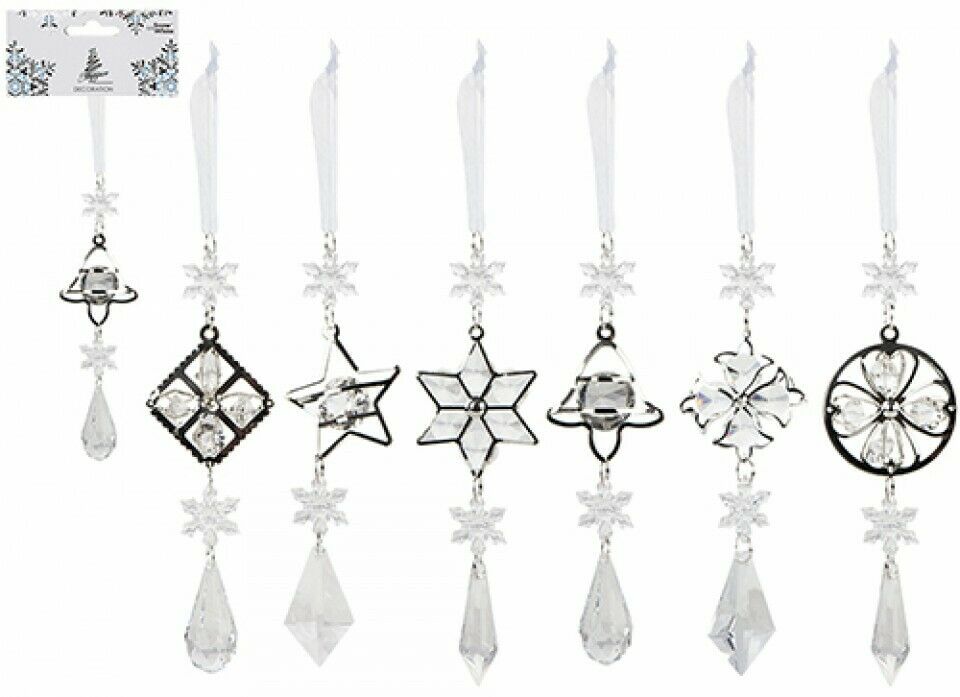 Silver Crystal Hanging Home Decoration Bell Star Hearts Diamond Acrylic Ribbon