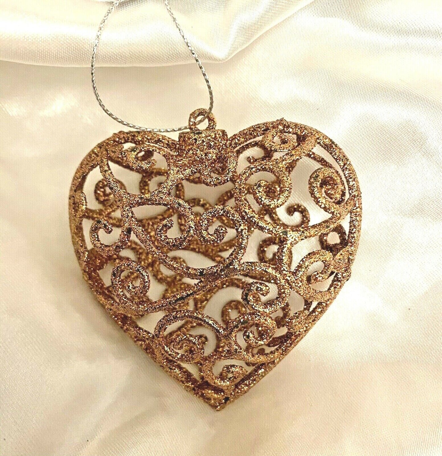 Rose Gold 4 x Heart Hollow 3D Glitter Lace Hanging home Ornament decoration gift