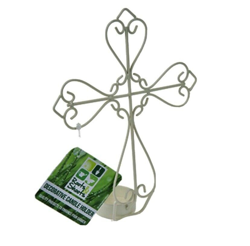 Christian Metal Cross Crucifix Wall Candle Holder Cream Tea Light Home Garden