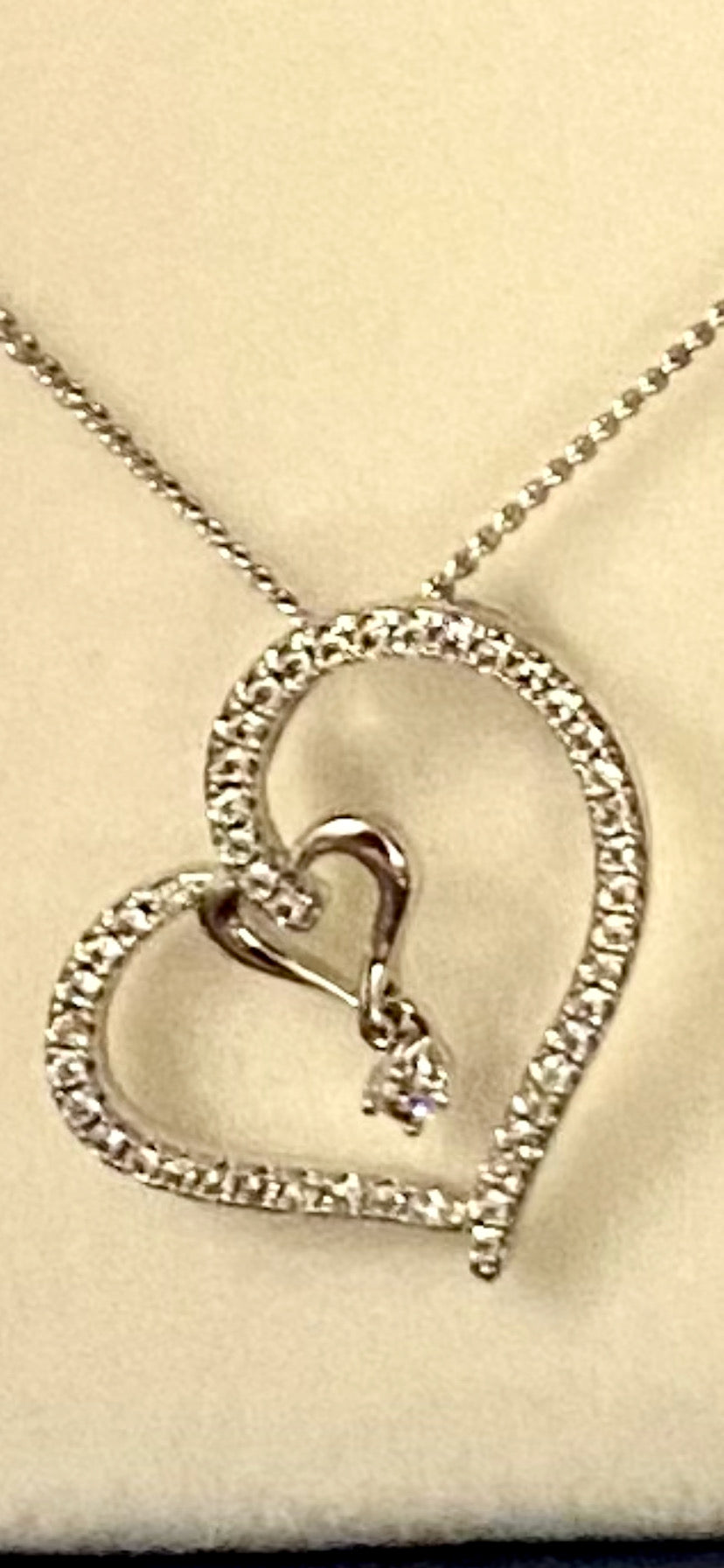 Equilibrium Heart In Heart Hanging Crystal silver Platinum Plated Necklace