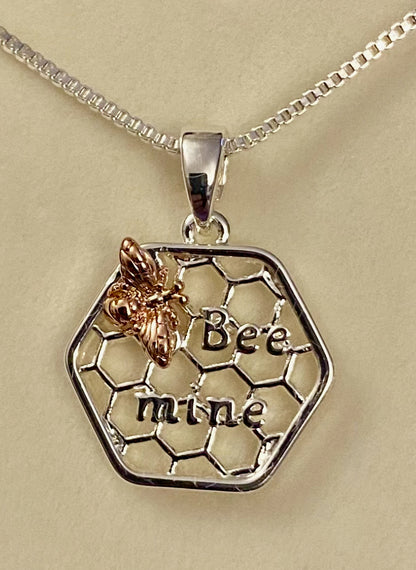 Equilibrium Bee My Honey comb Bumble Bee Silver Rose Gold Necklace Gift Boxed