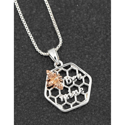 Equilibrium Bee My Honey comb Bumble Bee Silver Rose Gold Necklace Gift Boxed