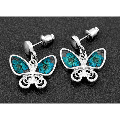 Equilibrium Aqua Blue Butterfly Eternal Flowers Earrings