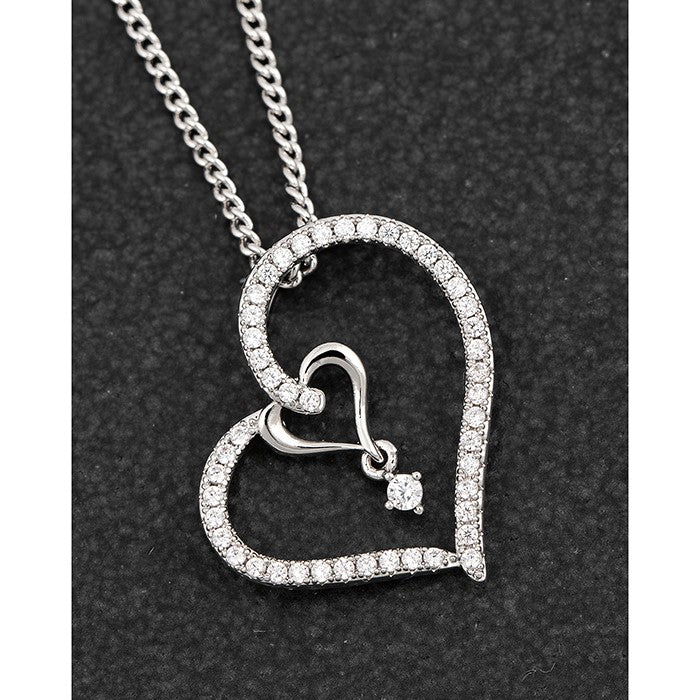 Equilibrium Heart In Heart Hanging Crystal silver Platinum Plated Necklace