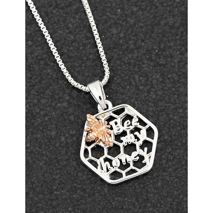 Equilibrium Bee My Honey comb Bumble Bee Silver & Rose Gold Necklace Gift Boxed